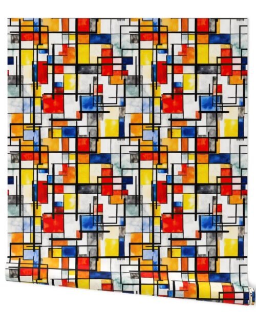 Small De Stijl Geometric Primary Color Pattern in Watercolor Wallpaper