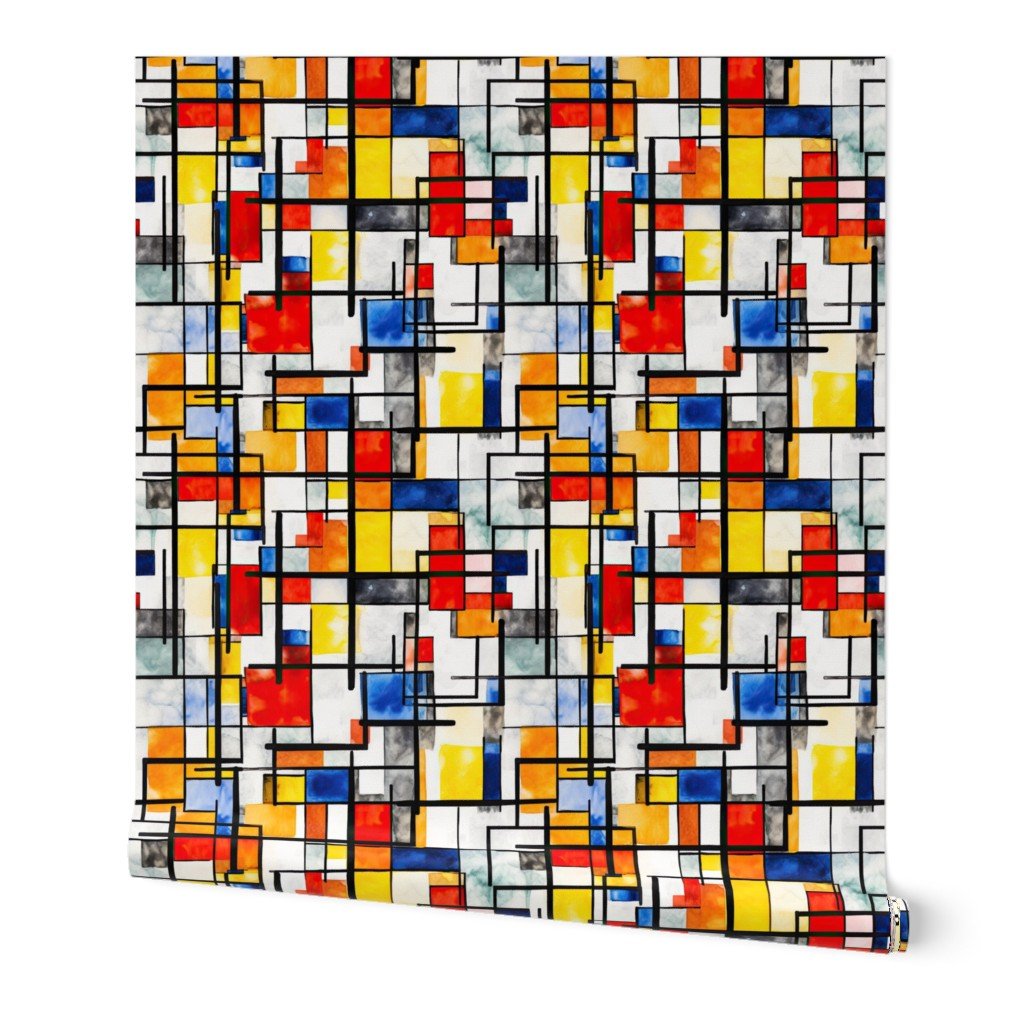 Small De Stijl Geometric Primary Color Pattern in Watercolor Wallpaper Small De Stijl Geometric Primary Color Pattern in Watercolor Wallpaper