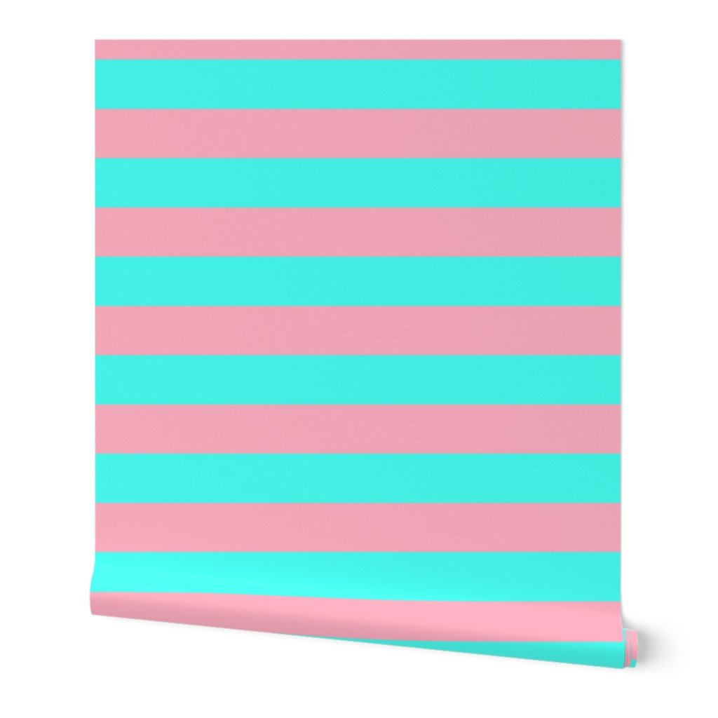 3 inch Wide Horizontal Palm Beach Pink and South Beach Aqua Cabana Stripes Wallpaper 3 inch Wide Horizontal Palm Beach Pink and South Beach Aqua Cabana Stripes Wallpaper