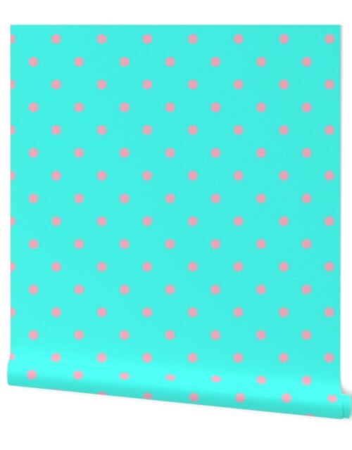 Large Polka Dots in Palm Beach Pink and on South Beach Aqua Blue Wallpaper