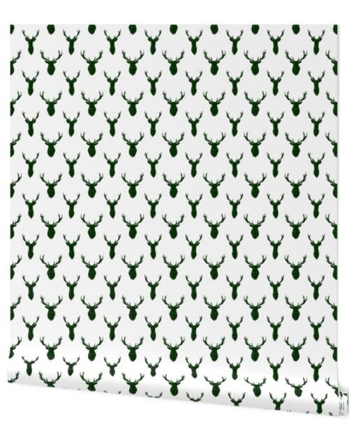 Green and Black Tartan Silhouetted Buck Deer Trophy Heads with Antler Racks Mounted on white Wallpaper