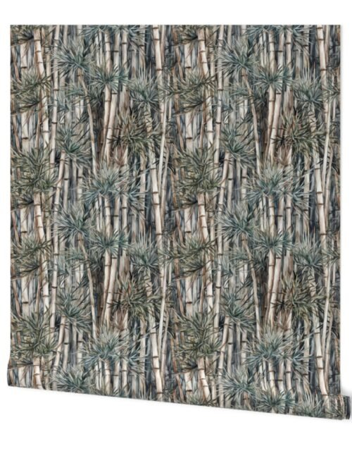 Bamboo Trees in Endless Forest Grove in Muted Green Watercolors Wallpaper