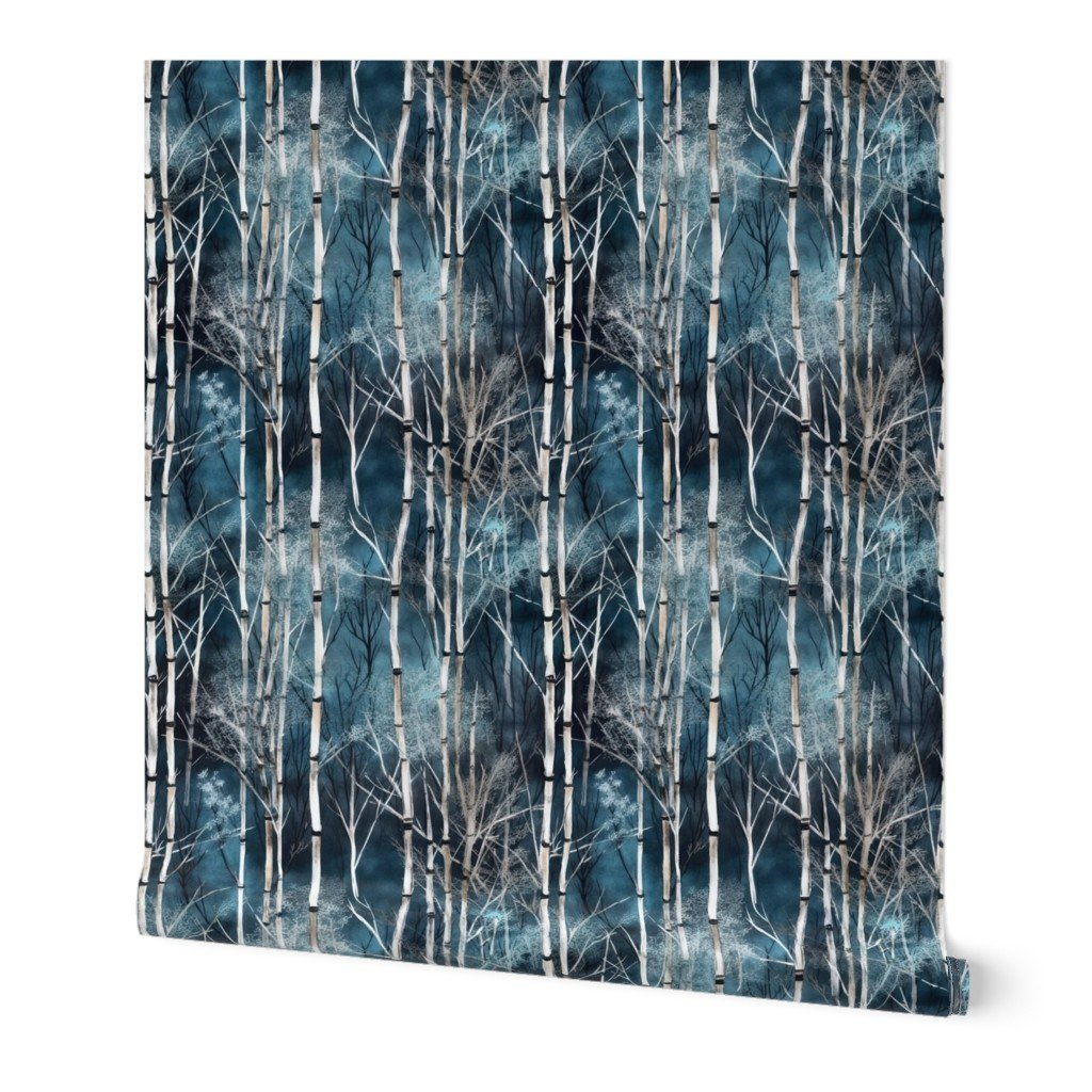 Bamboo Trees in Endless Forest Grove in Muted Winter Blue Watercolors Wallpaper Bamboo Trees in Endless Forest Grove in Muted Winter Blue Watercolors Wallpaper