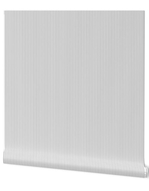 1/4 Inch Classic Vertical Black  Vertical Pinstripe On White Spacing Wallpaper