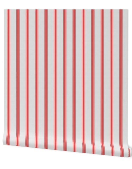 Distressed Vintage Scarlet Red Mattress Ticking with Two Inch Spacing Wallpaper