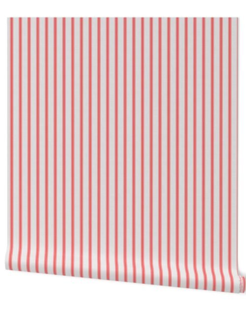 Distressed Vintage Scarlet Red Mattress Ticking with One Inch Spacing Wallpaper