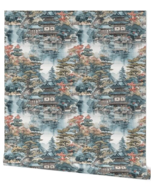 Small Japanese Water Garden Watercolor Wallpaper