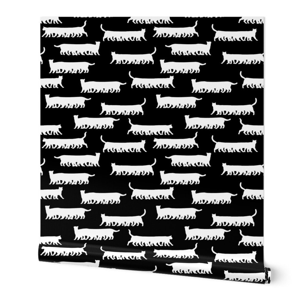 Humorous and Fun White Cat Multiped Caterpillar Repeat on Black Wallpaper Humorous and Fun White Cat Multiped Caterpillar Repeat on Black Wallpaper
