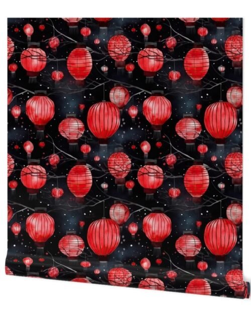 Small Red Glowing Chinese Paper Lanterns Watercolor Wallpaper
