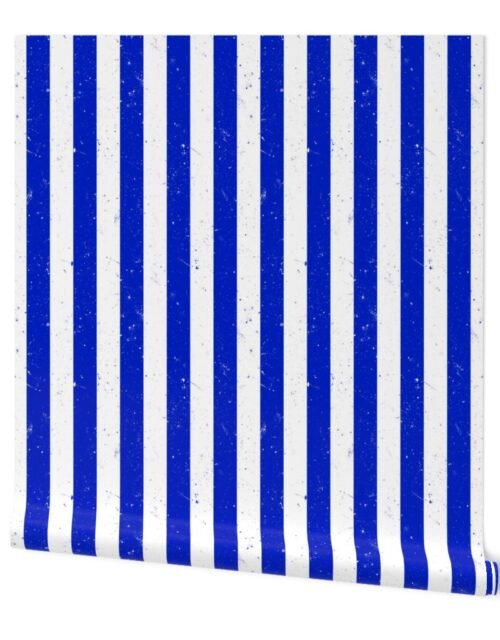 Cobalt Blue and White Splattered Paint Vertical Cabana Tent Stripe Wallpaper