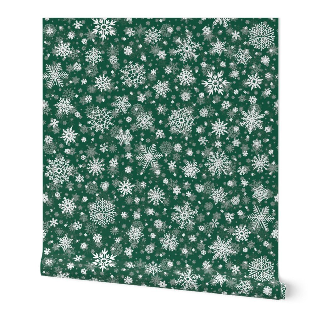 Large Dark Evergreen and White Splattered Snowflakes Wallpaper Large Dark Evergreen and White Splattered Snowflakes Wallpaper