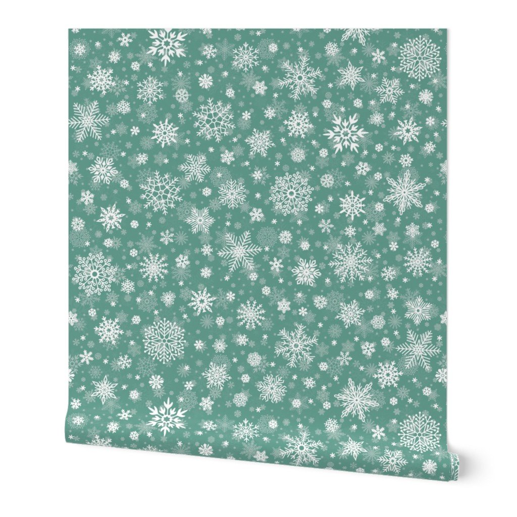 Large Fern Green and White Splattered Snowflakes to Match the Cut and Sew Christmas Dolls and Stockings Wallpaper Large Fern Green and White Splattered Snowflakes to Match the Cut and Sew Christmas Dolls and Stockings Wallpaper