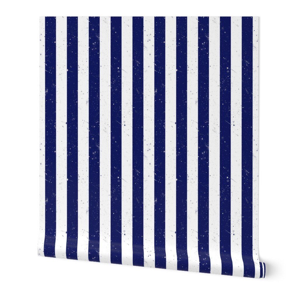 Navy Blue and White Splattered Paint Vertical Cabana Tent Stripe Wallpaper Navy Blue and White Splattered Paint Vertical Cabana Tent Stripe Wallpaper