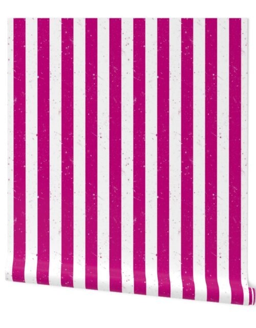 Magenta and White Splattered Paint Vertical Cabana Tent Stripe Wallpaper
