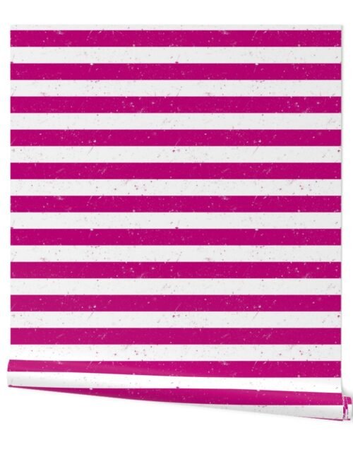 Magenta and White Splattered Paint Horizontal Cabana Tent Stripe Wallpaper