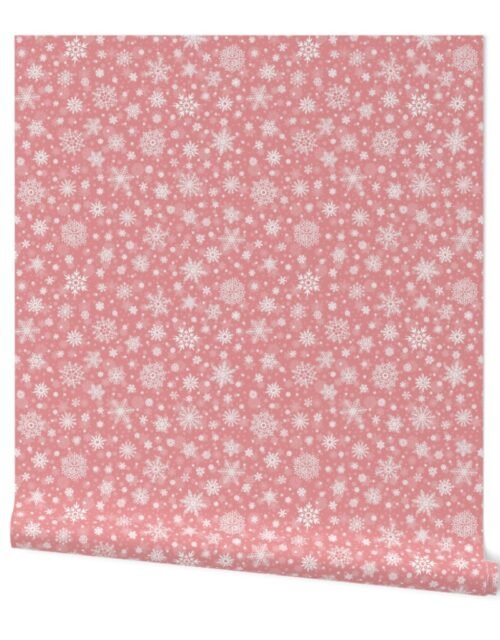 Small Christmas Peach and White Splattered Snowflakes Wallpaper