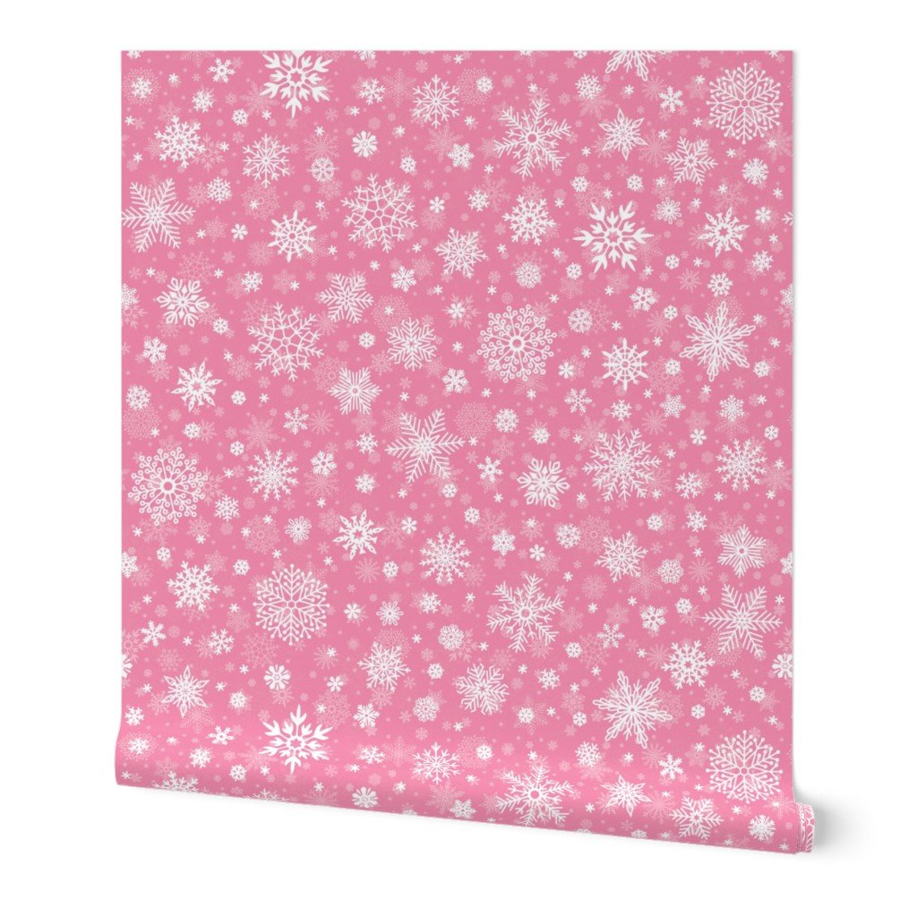 Large Merry Bright Rose and White Splattered Snowflakes Wallpaper Large Merry Bright Rose and White Splattered Snowflakes Wallpaper