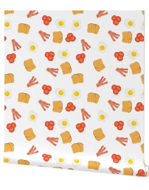 Small English Cooked Breakfast Bacon, Eggs, Tomato and Toast on White Wallpaper