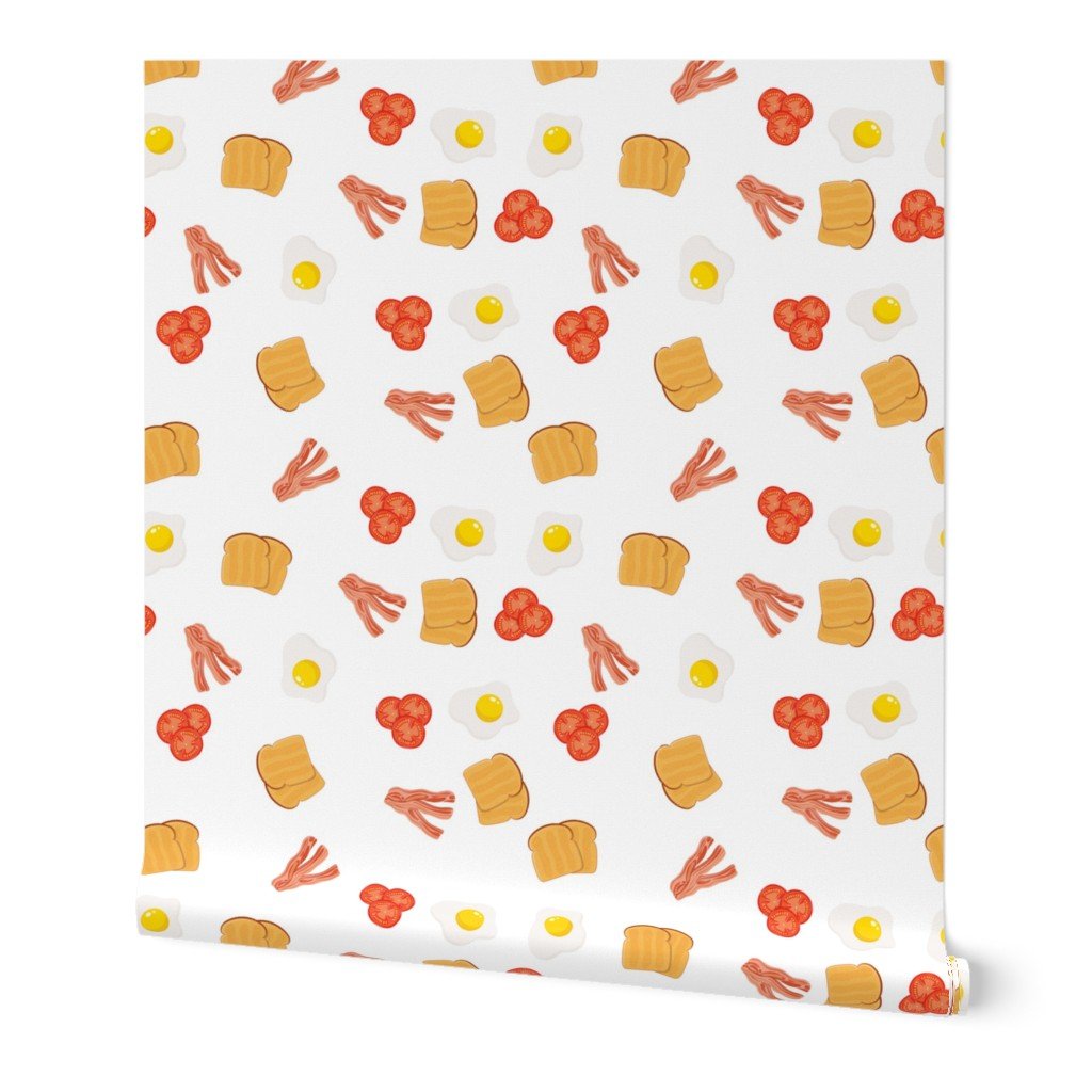 Small English Cooked Breakfast Bacon, Eggs, Tomato and Toast on White Wallpaper Small English Cooked Breakfast Bacon, Eggs, Tomato and Toast on White Wallpaper