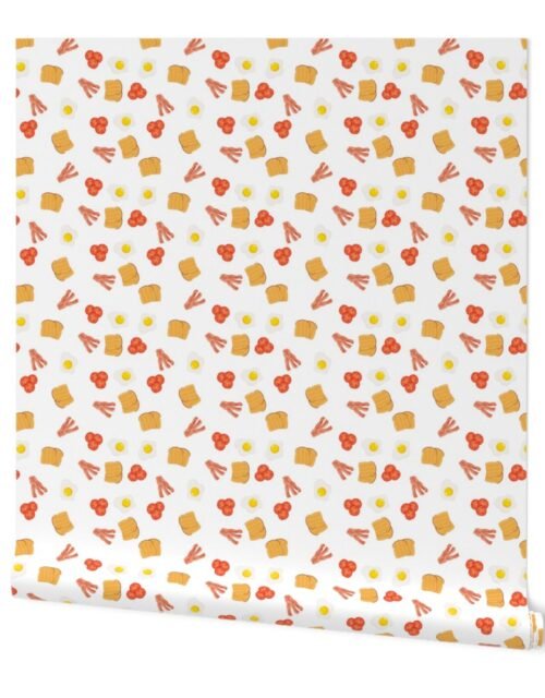 Mini English Cooked Breakfast Bacon, Eggs, Tomato and Toast on White Wallpaper