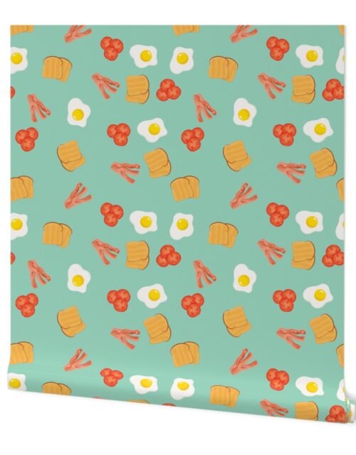 Small English Cooked Breakfast Bacon, Eggs, Tomato and Toast on Green Wallpaper