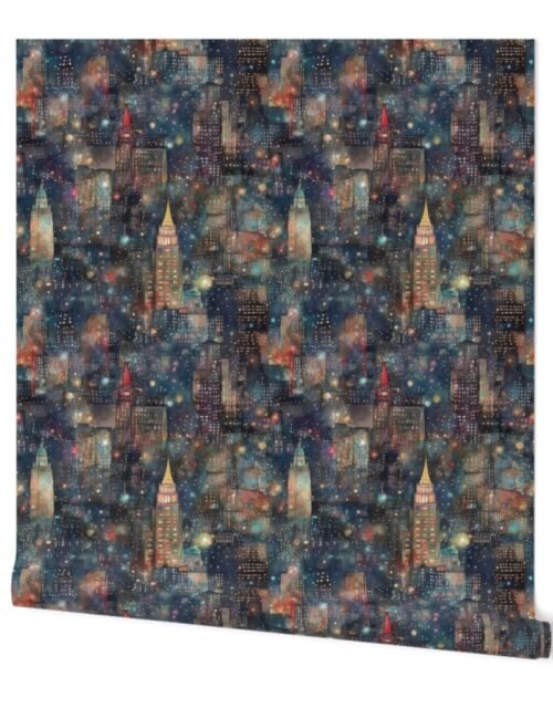 New York City at New Year's in Watercolors with Fairy Lights and Landmarks Wallpaper