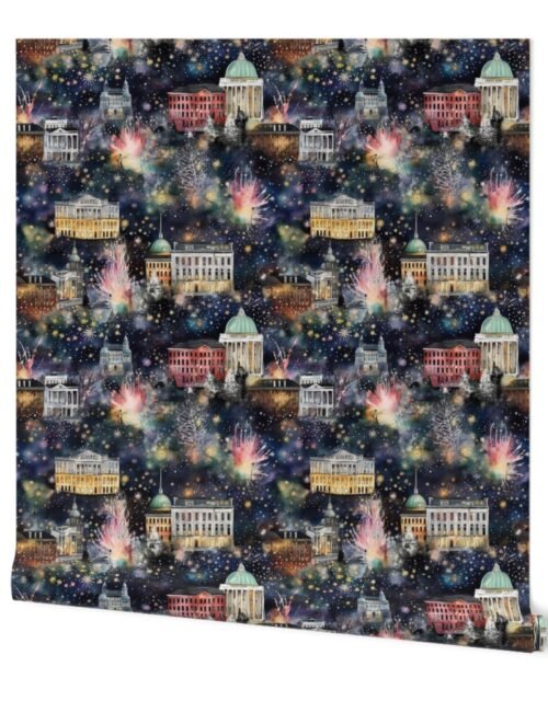 Washington DC at New Year's in Watercolors with Fairy Lights and Landmarks Wallpaper