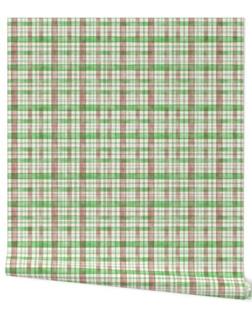 Rust Red and Green Watercolor Tartan Checked Plaid Wallpaper
