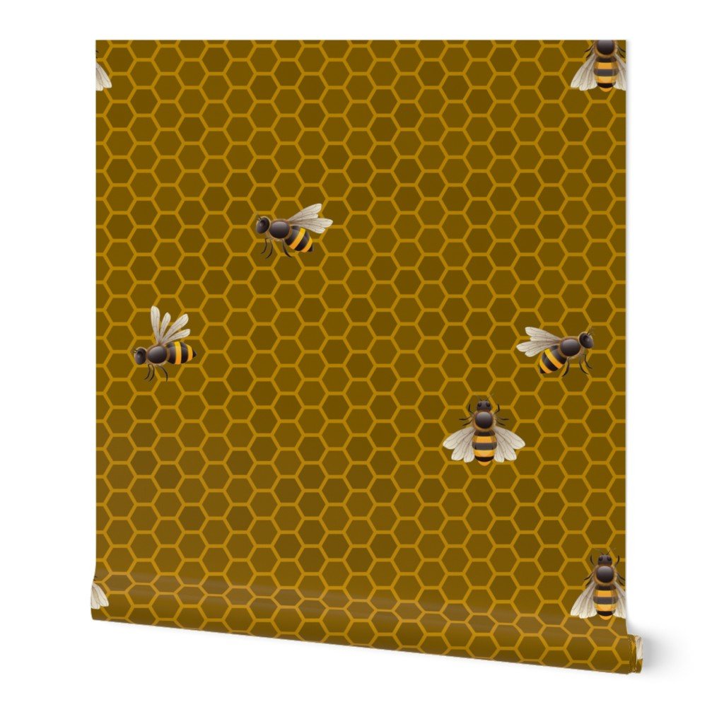 Large Golden Honey Honeycomb Bee Hive Geometric Hexagonal Design with Bees Wallpaper Large Golden Honey Honeycomb Bee Hive Geometric Hexagonal Design with Bees Wallpaper