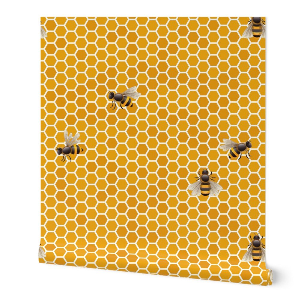 Large Honey Honeycomb Bee Hive Geometric Hexagonal Design with Bees Wallpaper Large Honey Honeycomb Bee Hive Geometric Hexagonal Design with Bees Wallpaper