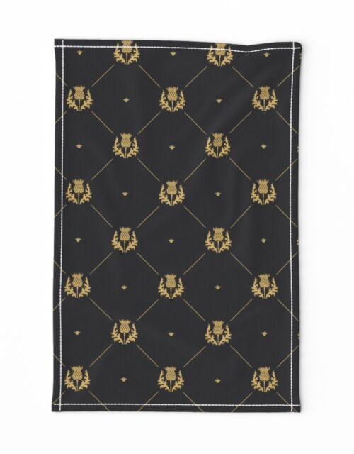 Lux Faux Gold Scotland's Royal Thistle in Cross-Hatch Diamonds on Repeat Tea Towel
