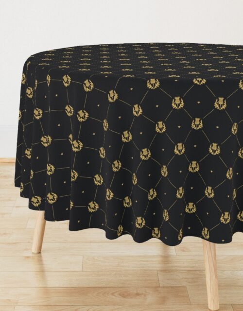 Lux Faux Gold Scotland's Royal Thistle in Cross-Hatch Diamonds on Repeat Round Tablecloth