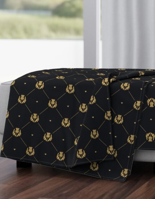 Lux Faux Gold Scotland's Royal Thistle in Cross-Hatch Diamonds on Repeat Throw Blanket
