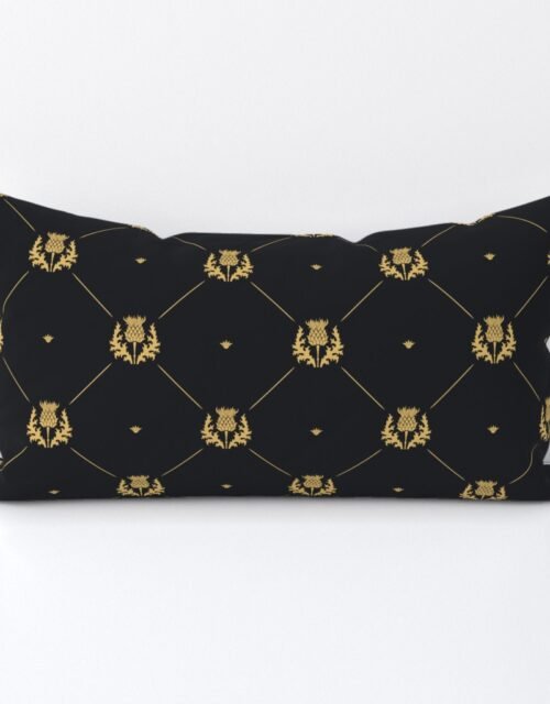 Lux Faux Gold Scotland's Royal Thistle in Cross-Hatch Diamonds on Repeat Lumbar Throw Pillow