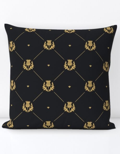 Lux Faux Gold Scotland's Royal Thistle in Cross-Hatch Diamonds on Repeat Square Throw Pillow