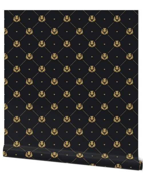 Lux Faux Gold Scotland's Royal Thistle in Cross-Hatch Diamonds on Repeat Wallpaper