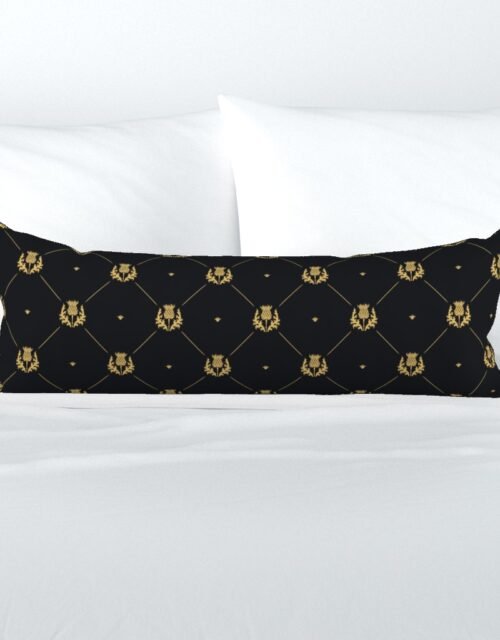 Lux Faux Gold Scotland's Royal Thistle in Cross-Hatch Diamonds on Repeat Extra Long Lumbar Pillow