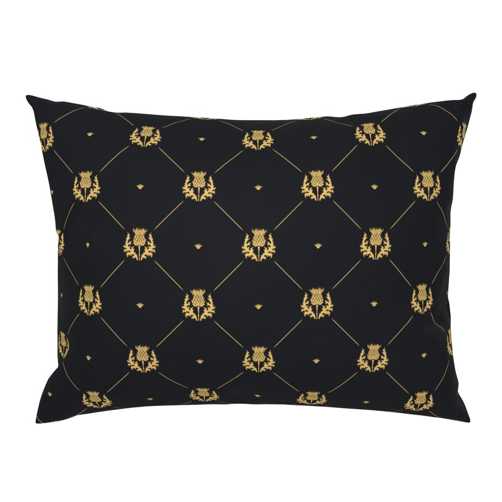 Lux Faux Gold Scotland’s Royal Thistle in Cross-Hatch Diamonds on Repeat Standard Pillow Sham Lux Faux Gold Scotland's Royal Thistle in Cross-Hatch Diamonds on Repeat Standard Pillow Sham