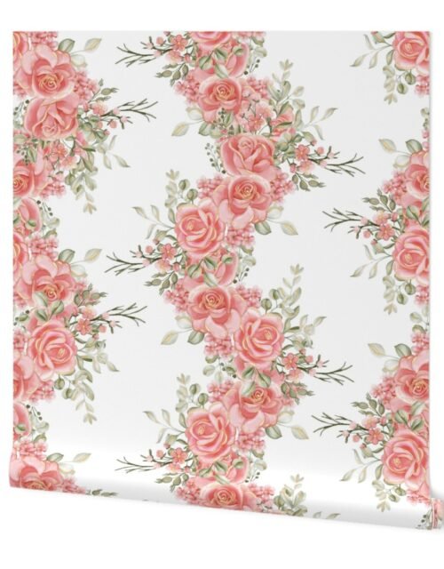 Rose Pink Floral Vertical Intertwining Garlands Wallpaper