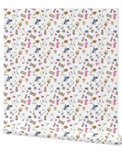 Miniature Motifs for Farmcore with Butterflies, Wellies and Garden Tools Wallpaper