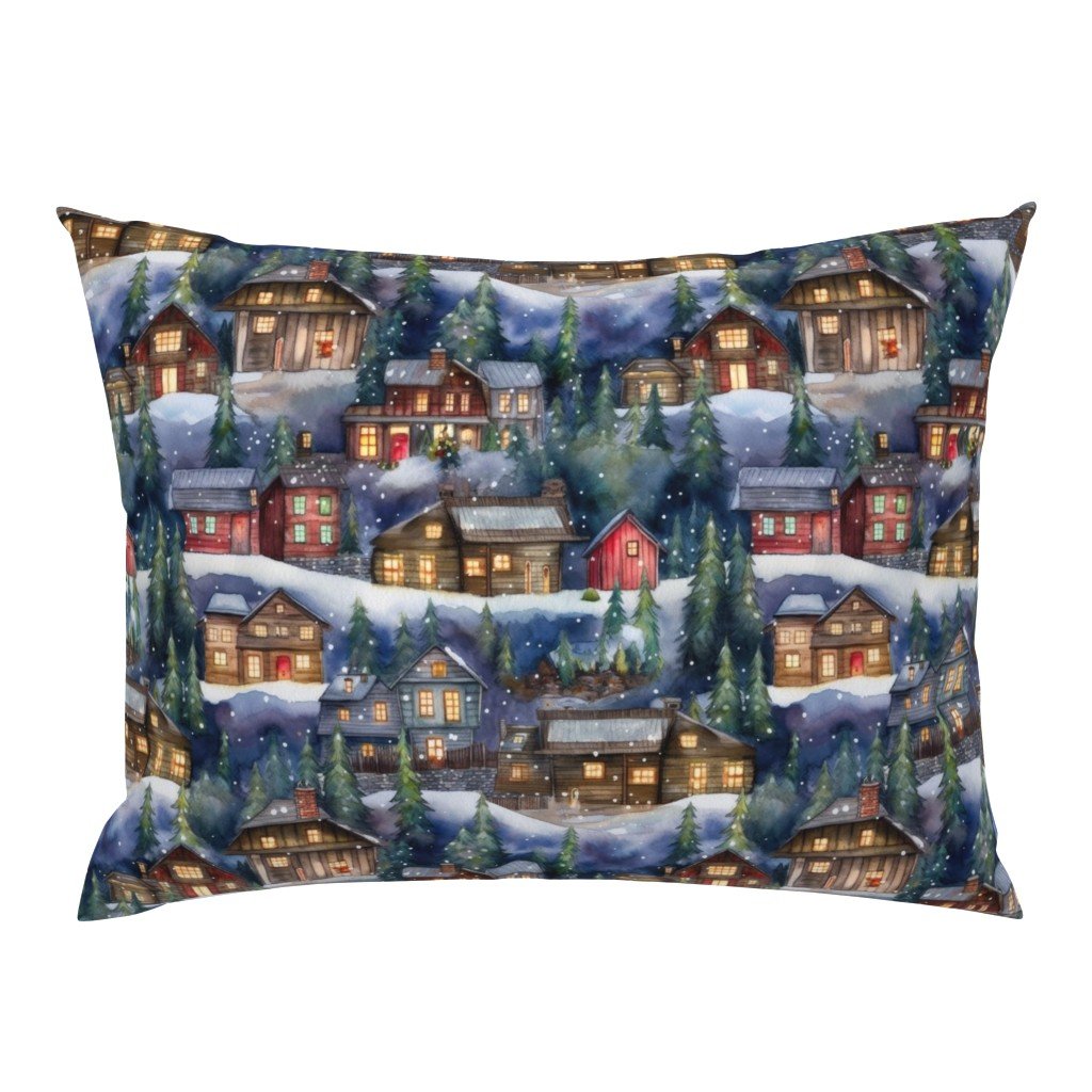 Small Christmas Christmas Rustic Village Winter Cabins Watercolor Standard Pillow Sham Small Christmas Christmas Rustic Village Winter Cabins Watercolor Standard Pillow Sham
