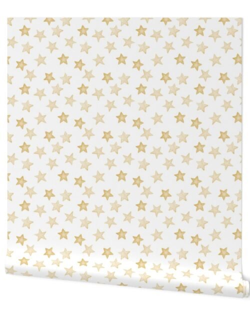 Faded Golden Christmas Stars on White Wallpaper