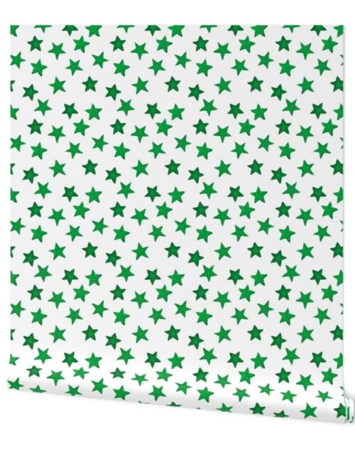 Faded Green Christmas Stars on White Wallpaper