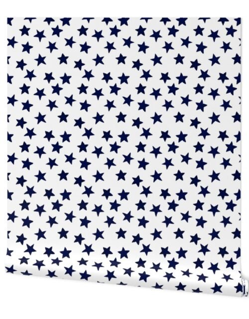 Faded Midnight Blue Christmas Stars on White Wallpaper