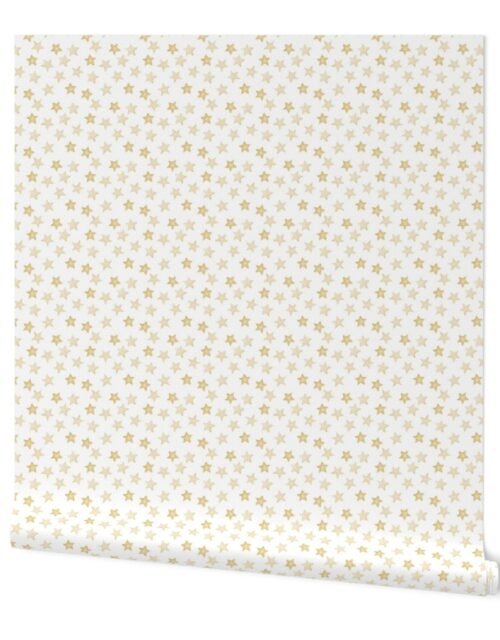 Small Faded Golden Christmas Stars on White Wallpaper