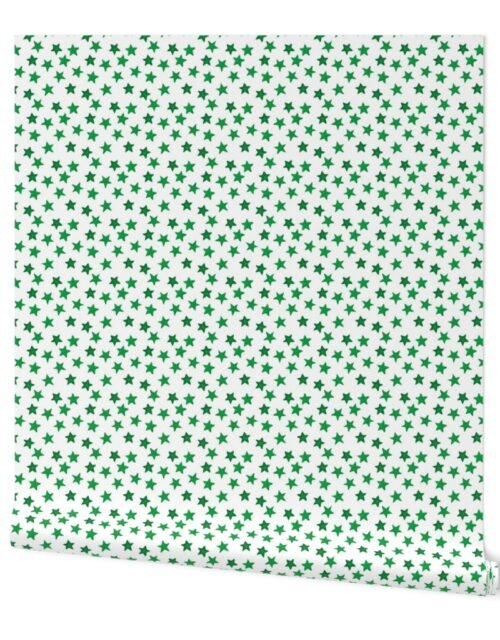 Small Faded Green Christmas Stars on White Wallpaper