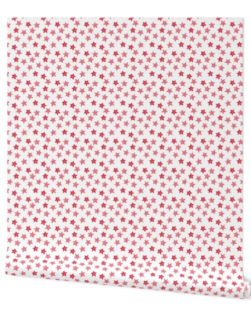 Small Faded Red Christmas Stars on White Wallpaper
