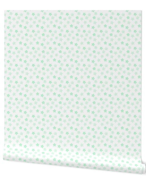 Small Faded Mint Christmas Stars on White Wallpaper