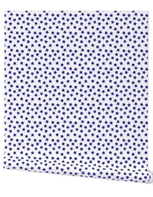 Small Faded Royal Blue Christmas Stars on White Wallpaper