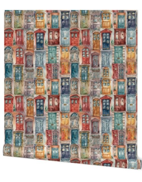Architectural Doors in Multicolor Watercolors Wallpaper